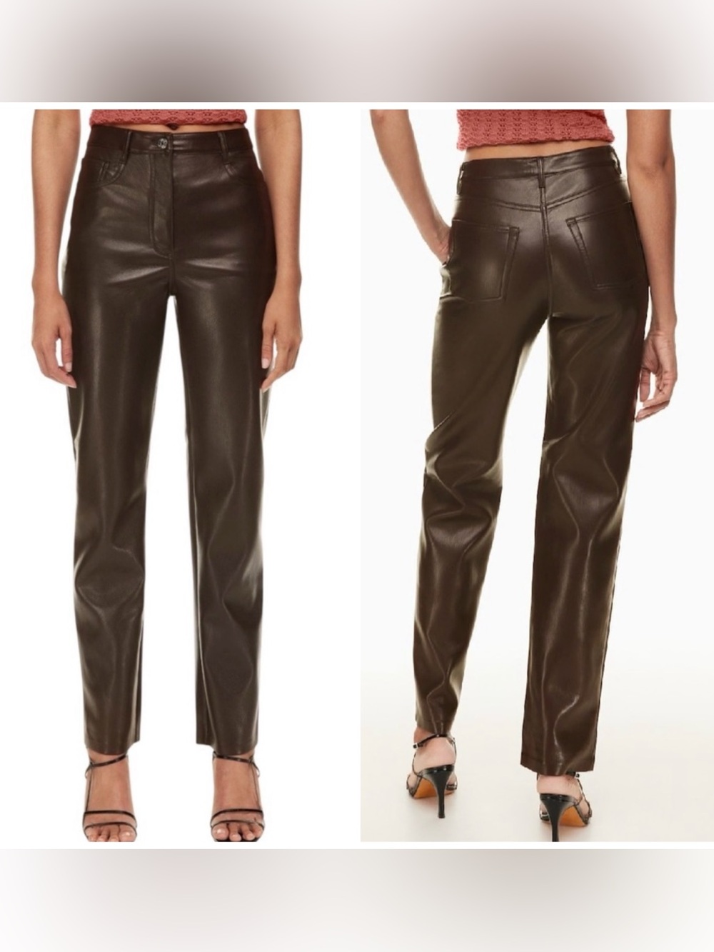 NEW Aritzia Wilfred Faux Leather Pants Espresso Brown Size 4